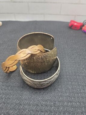 1322.  Mixed Metal Cuff Bangle Bracelet Set